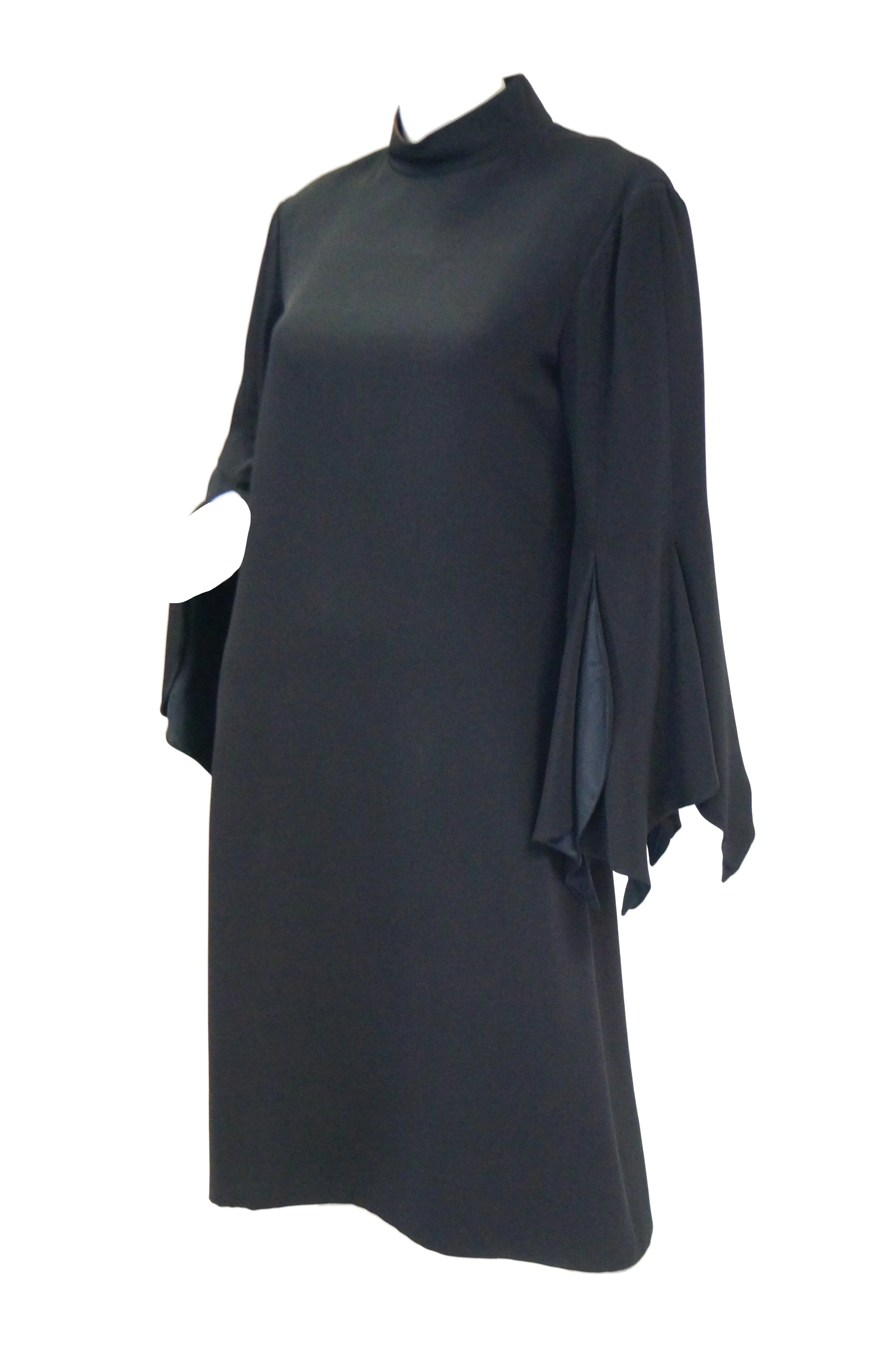 1960s Geoffrey Beene Black Petal Bell Sleeve Cocktail Dress