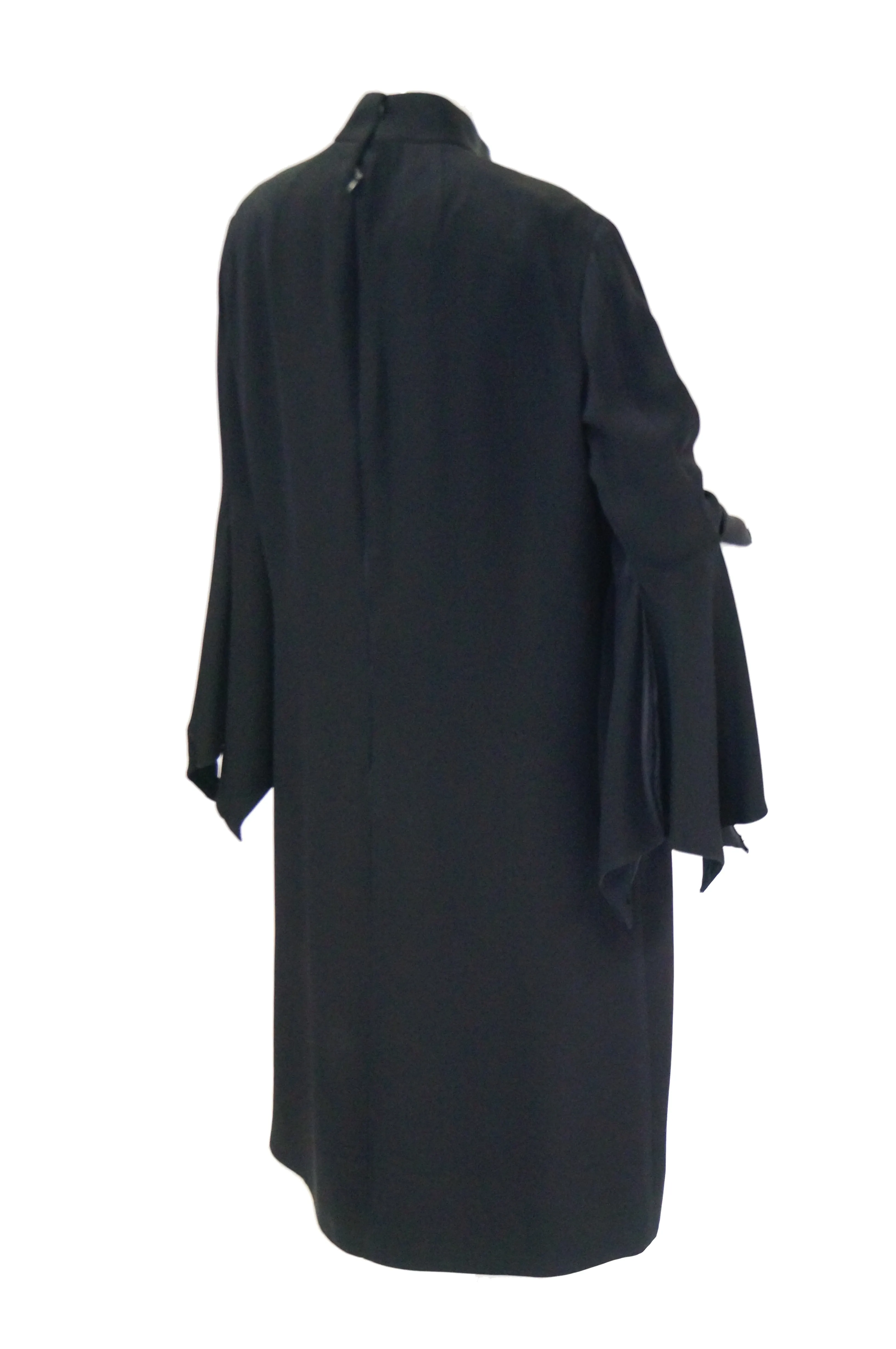 1960s Geoffrey Beene Black Petal Bell Sleeve Cocktail Dress