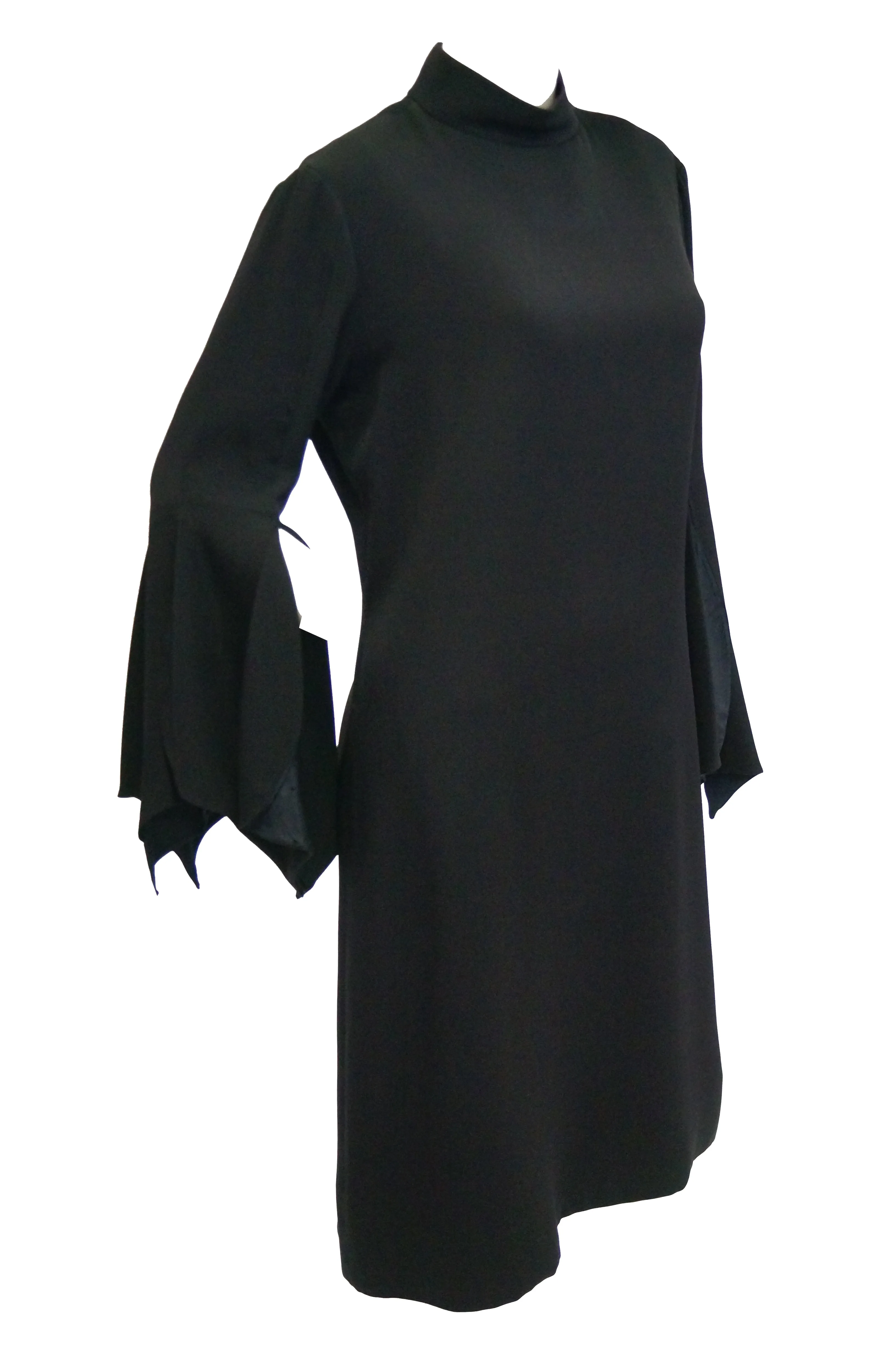 1960s Geoffrey Beene Black Petal Bell Sleeve Cocktail Dress
