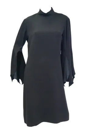 1960s Geoffrey Beene Black Petal Bell Sleeve Cocktail Dress