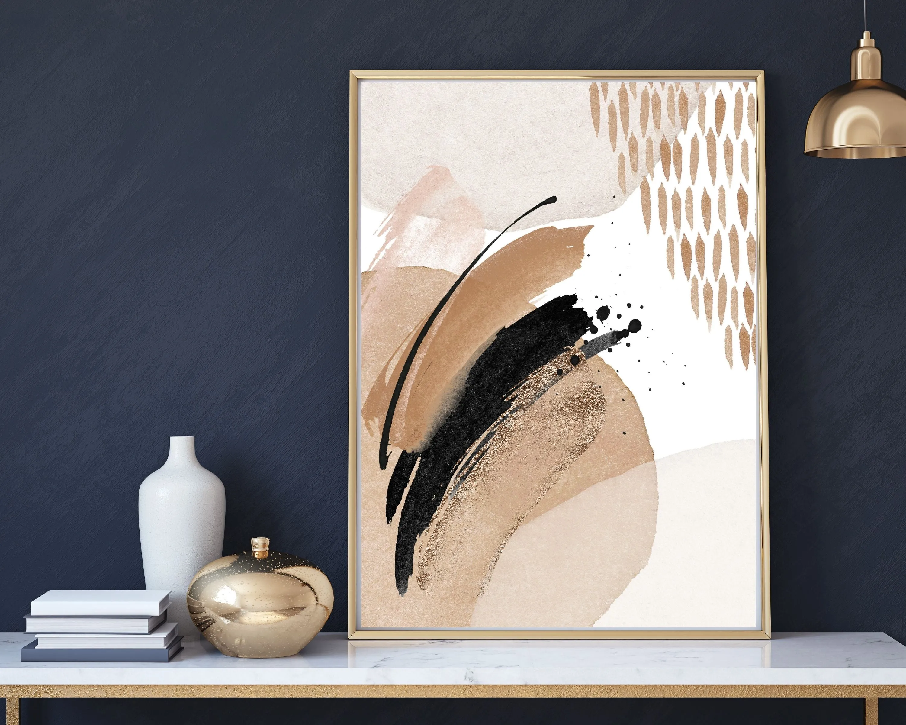 Abstract Boho Art Prints | Beige Cream Black