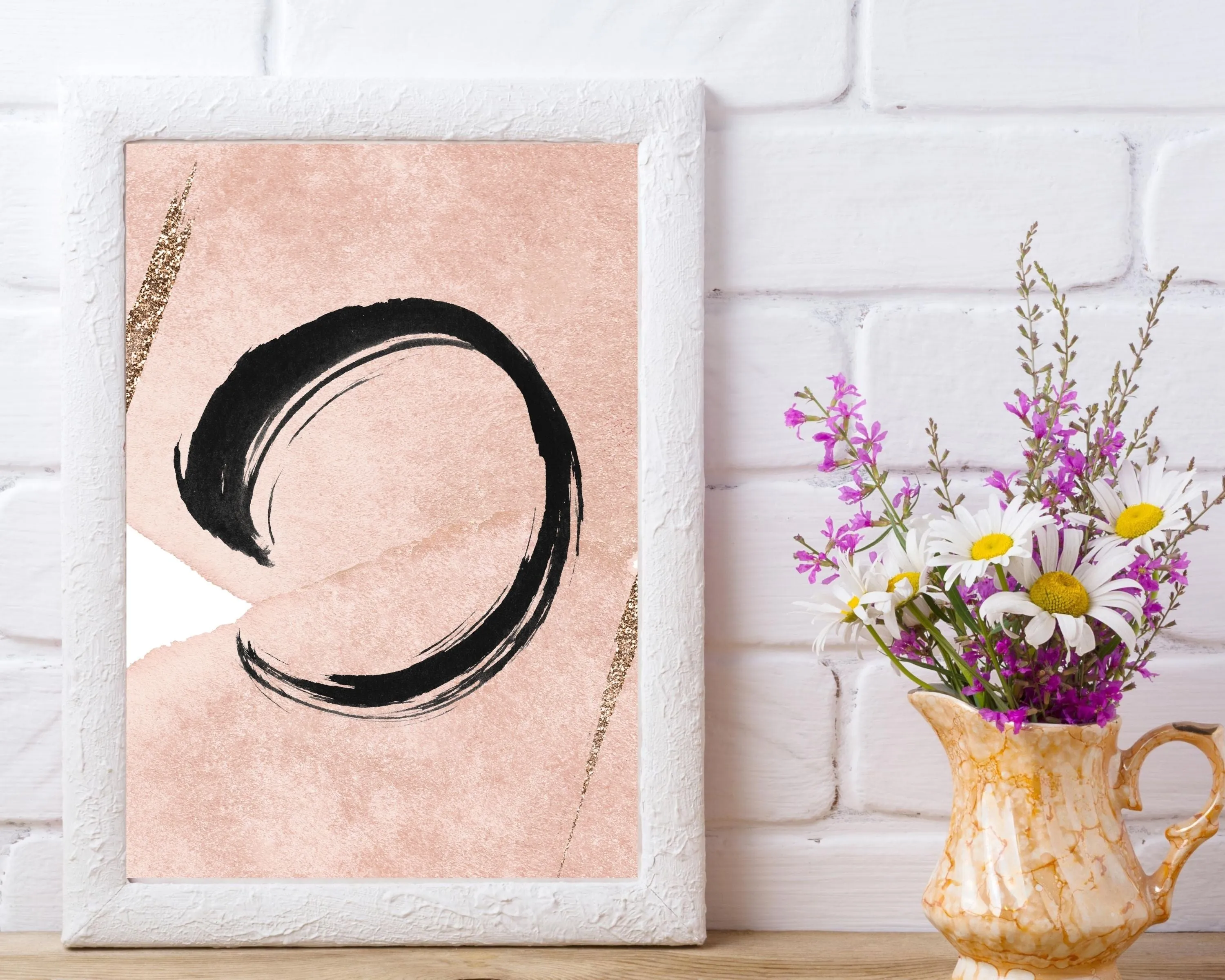 Abstract Boho Art Prints | Blush Pink Black Gold