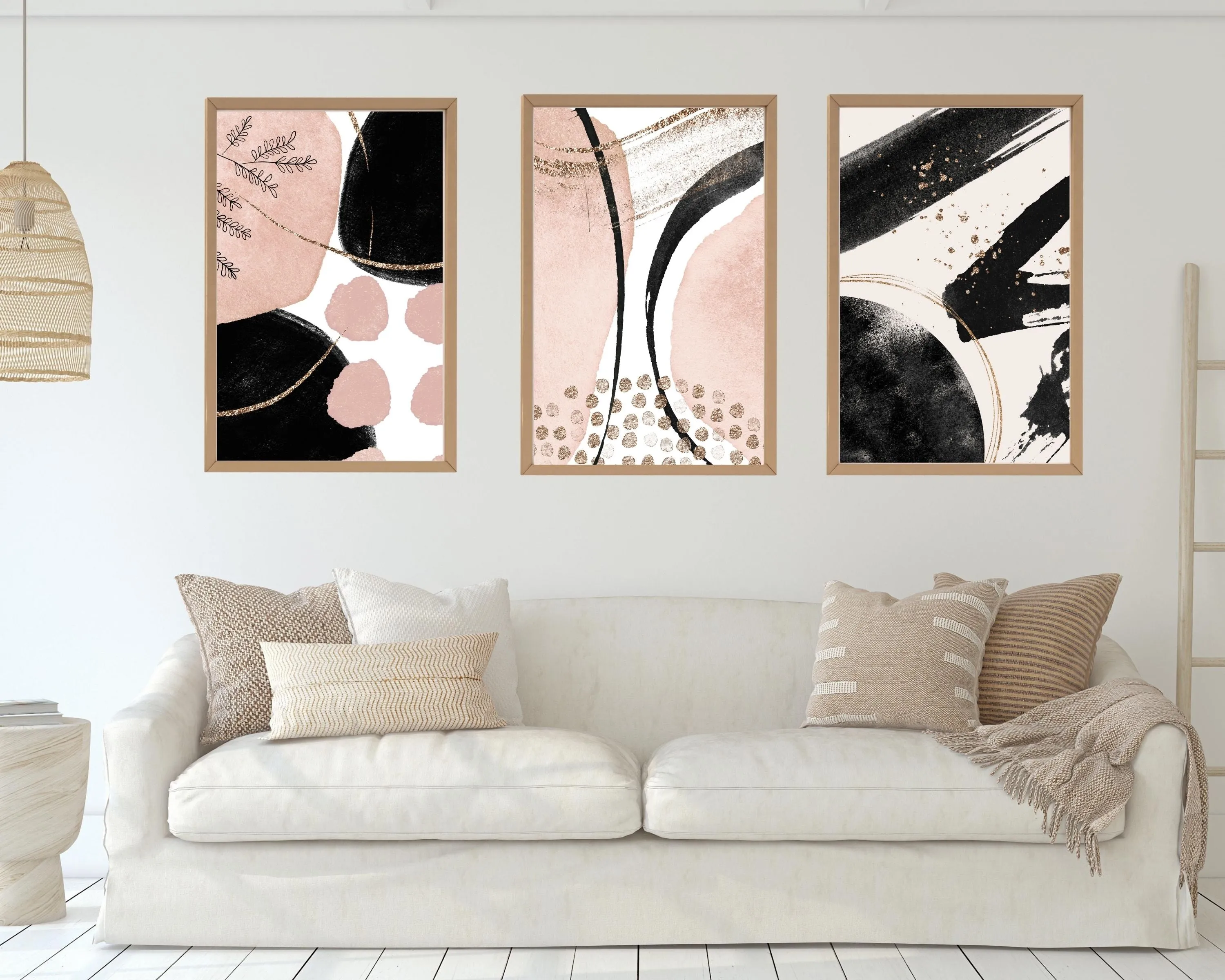 Abstract Boho Art Prints | Cream Black Gold