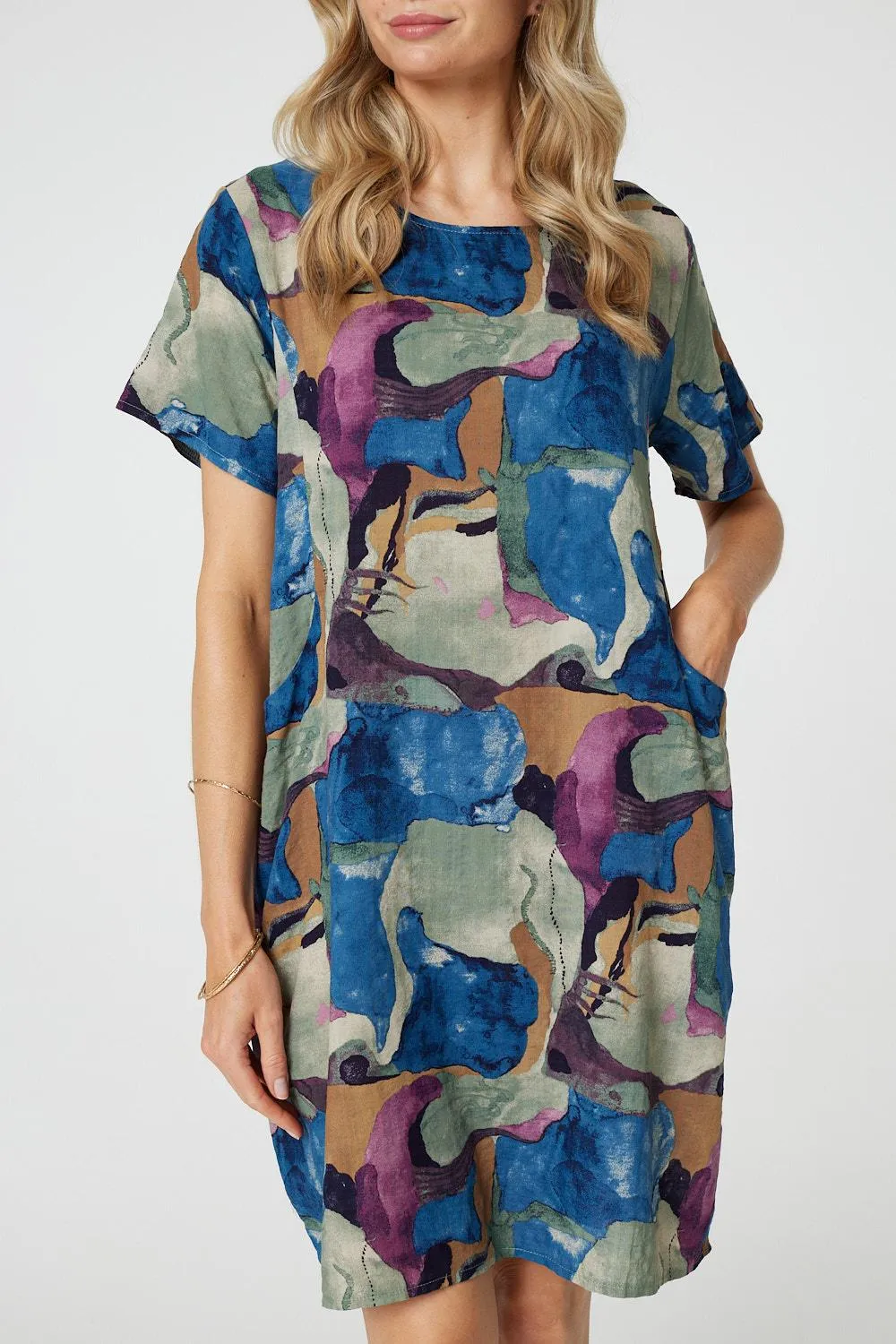 Abstract Print Knee Length Shift Dress