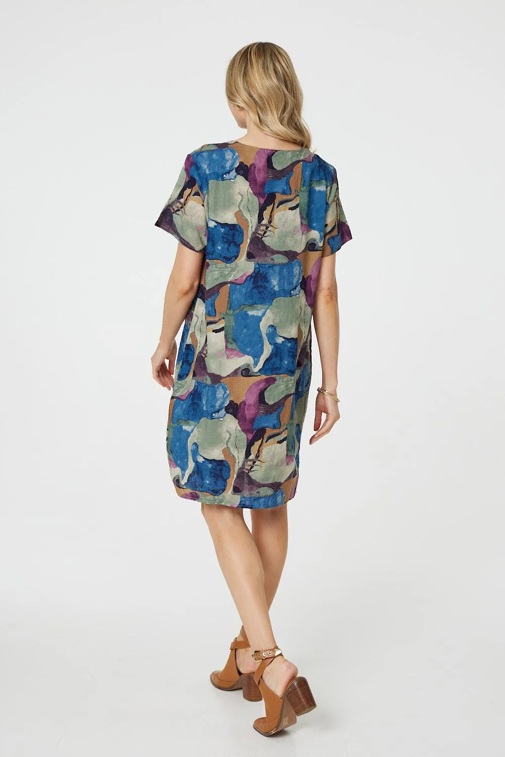 Abstract Print Knee Length Shift Dress