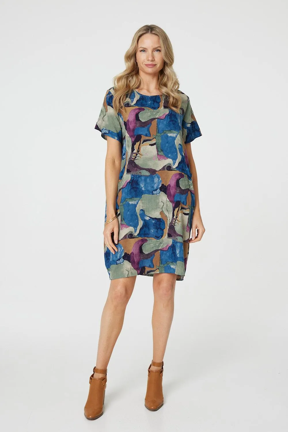 Abstract Print Knee Length Shift Dress