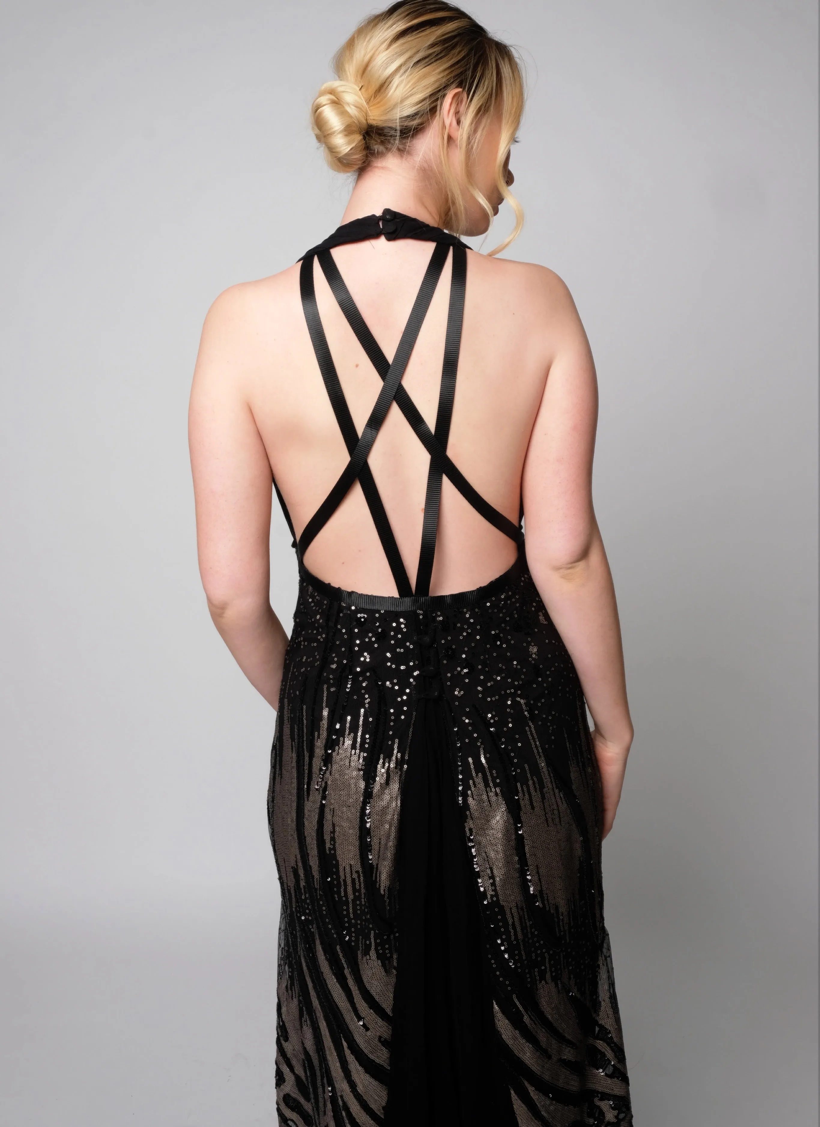 Abstract sequins design Gown with strappy open back