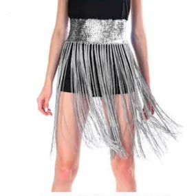 Adult Sequin Belt with Fringe - Silver