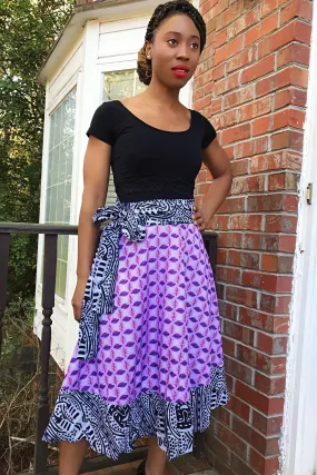 African Print Hannah 2-Seasons Midi Skirt ( Pink, Black & White)