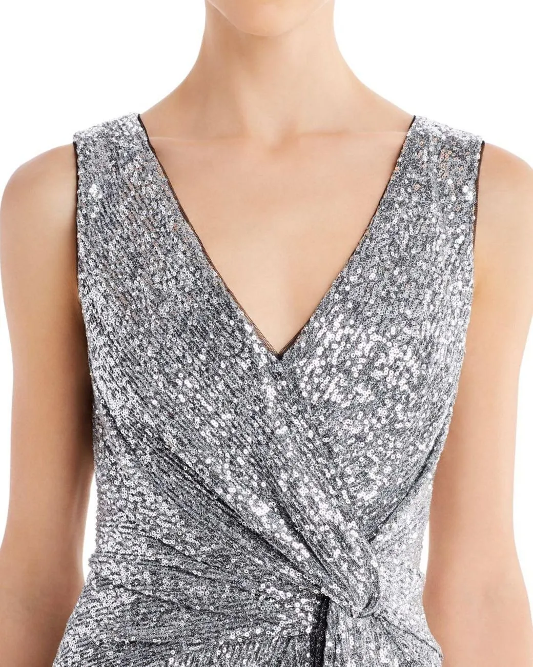 AIDAN MATTOX Women's Silver Sequined Twist Front Formal Dress