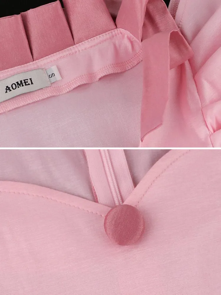 AOMEIDRESS Women Pink Party Dress Puff Sleeve Bodycon Plus Size