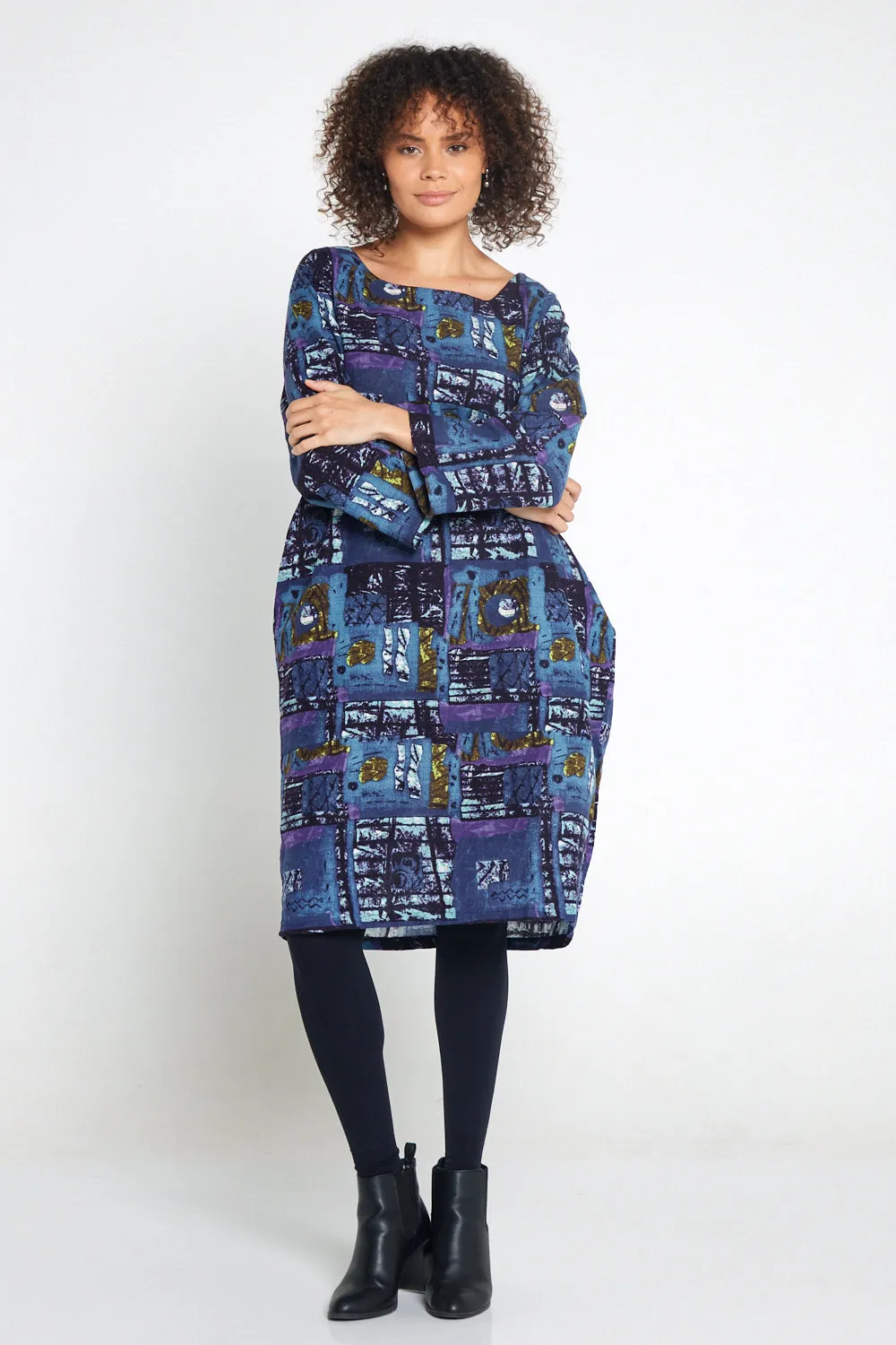 Audrey Dress - Navy/Purple Print