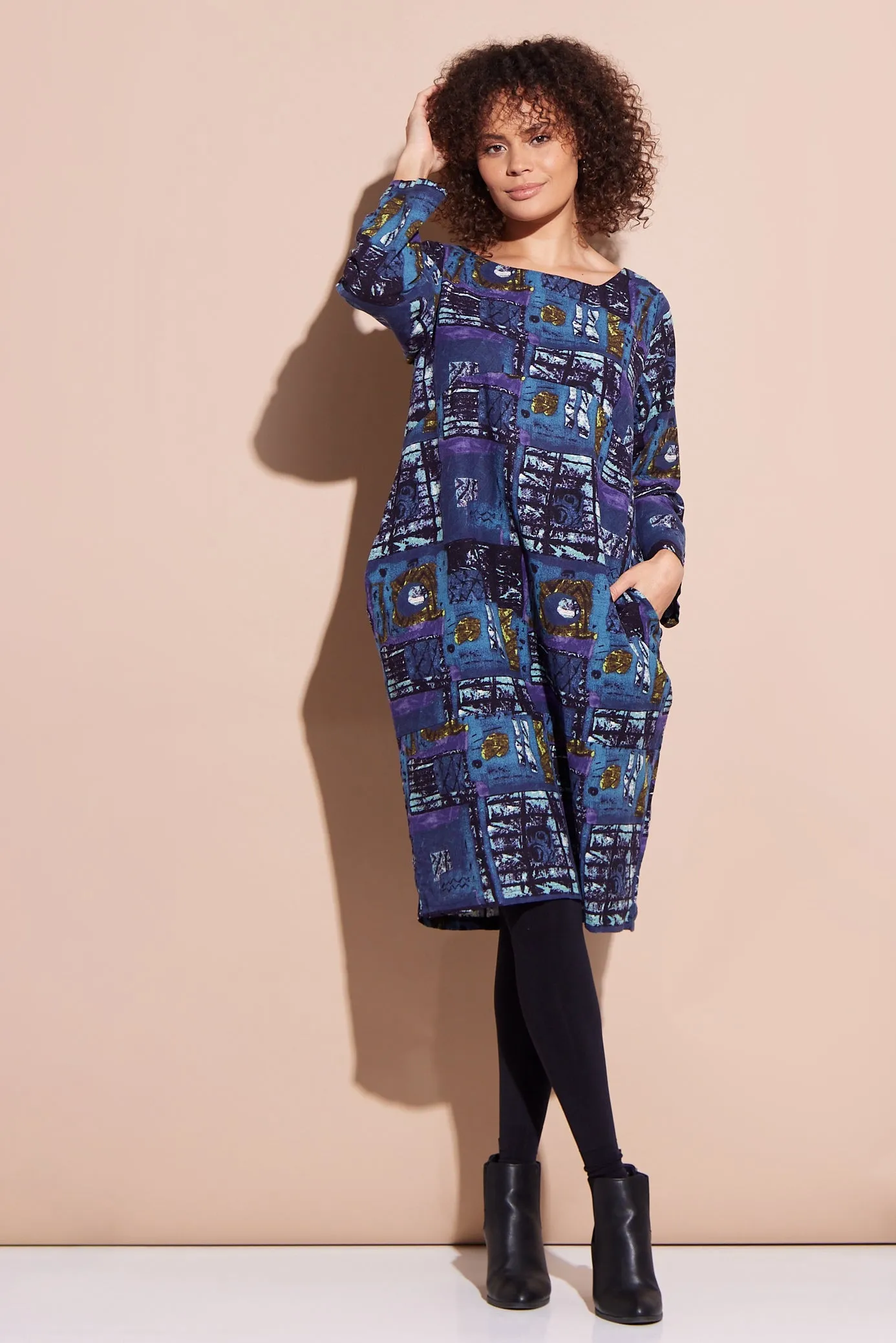 Audrey Dress - Navy/Purple Print