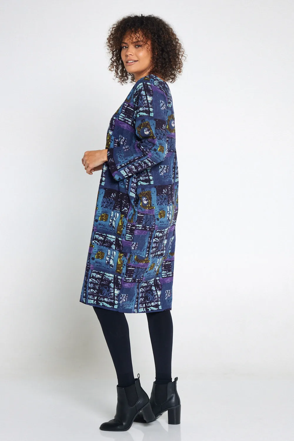 Audrey Dress - Navy/Purple Print