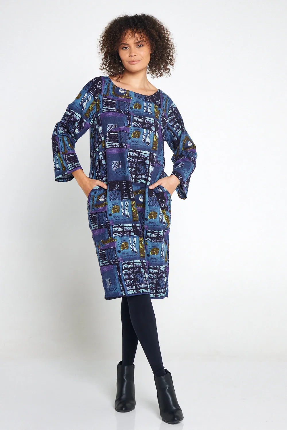 Audrey Dress - Navy/Purple Print