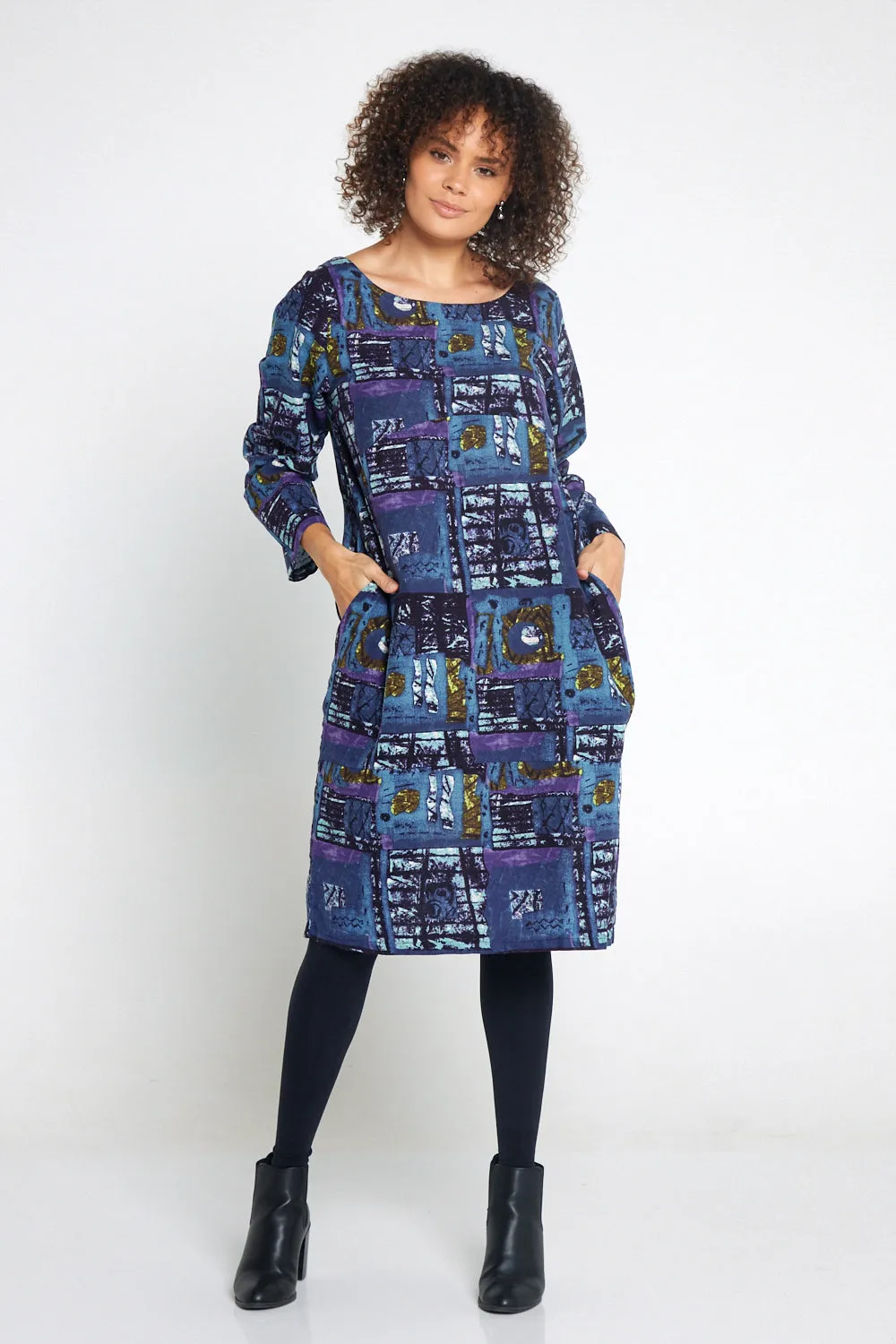Audrey Dress - Navy/Purple Print