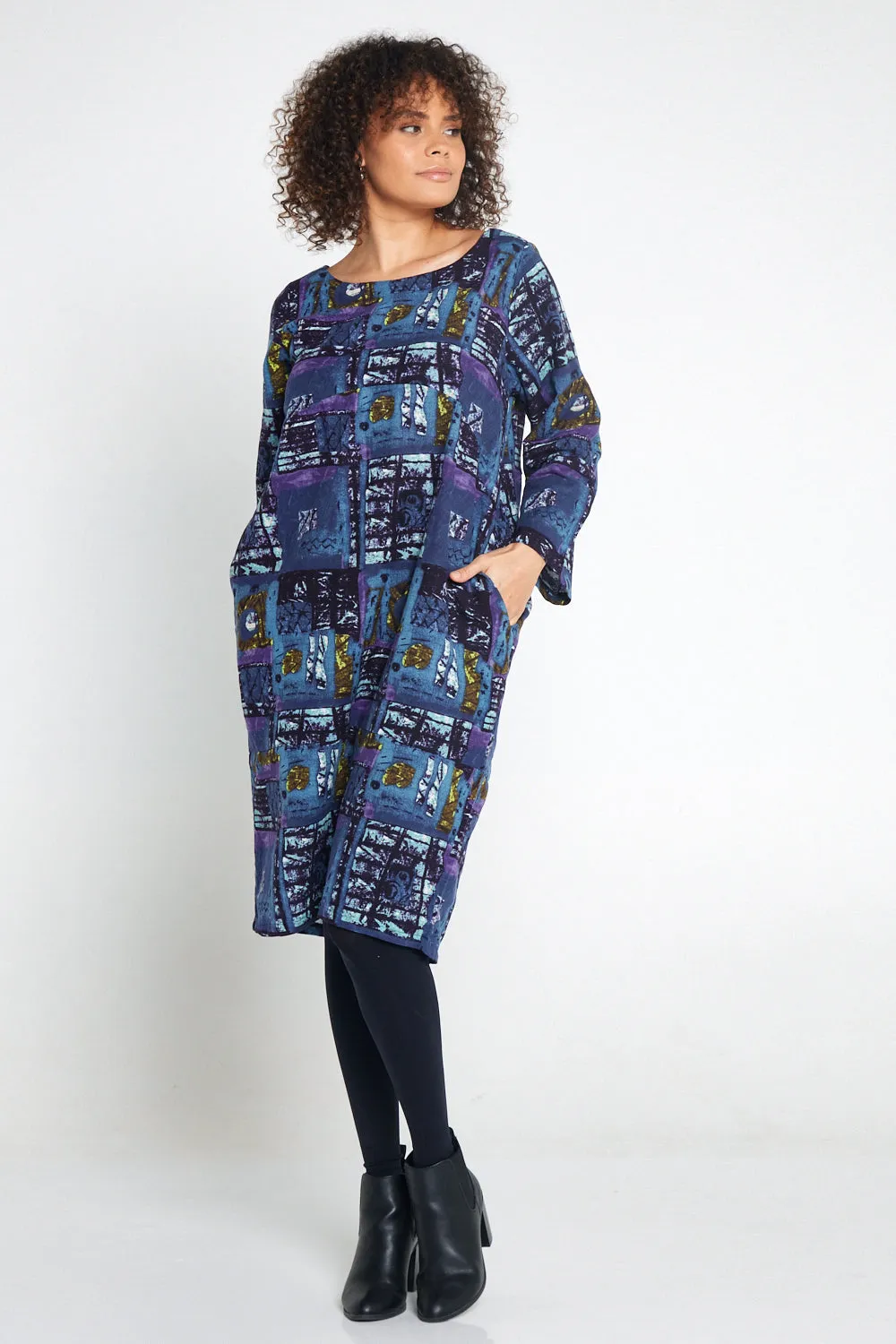 Audrey Dress - Navy/Purple Print