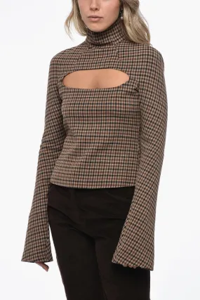 A.W.A.K.E MODE Stretch Wool Turtleneck Top with Cut Out Detail