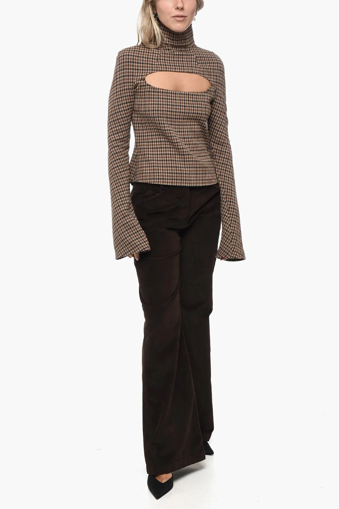 A.W.A.K.E MODE Stretch Wool Turtleneck Top with Cut Out Detail
