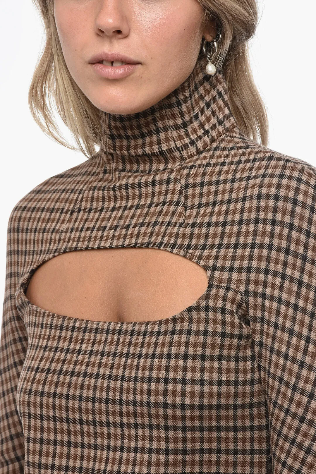A.W.A.K.E MODE Stretch Wool Turtleneck Top with Cut Out Detail