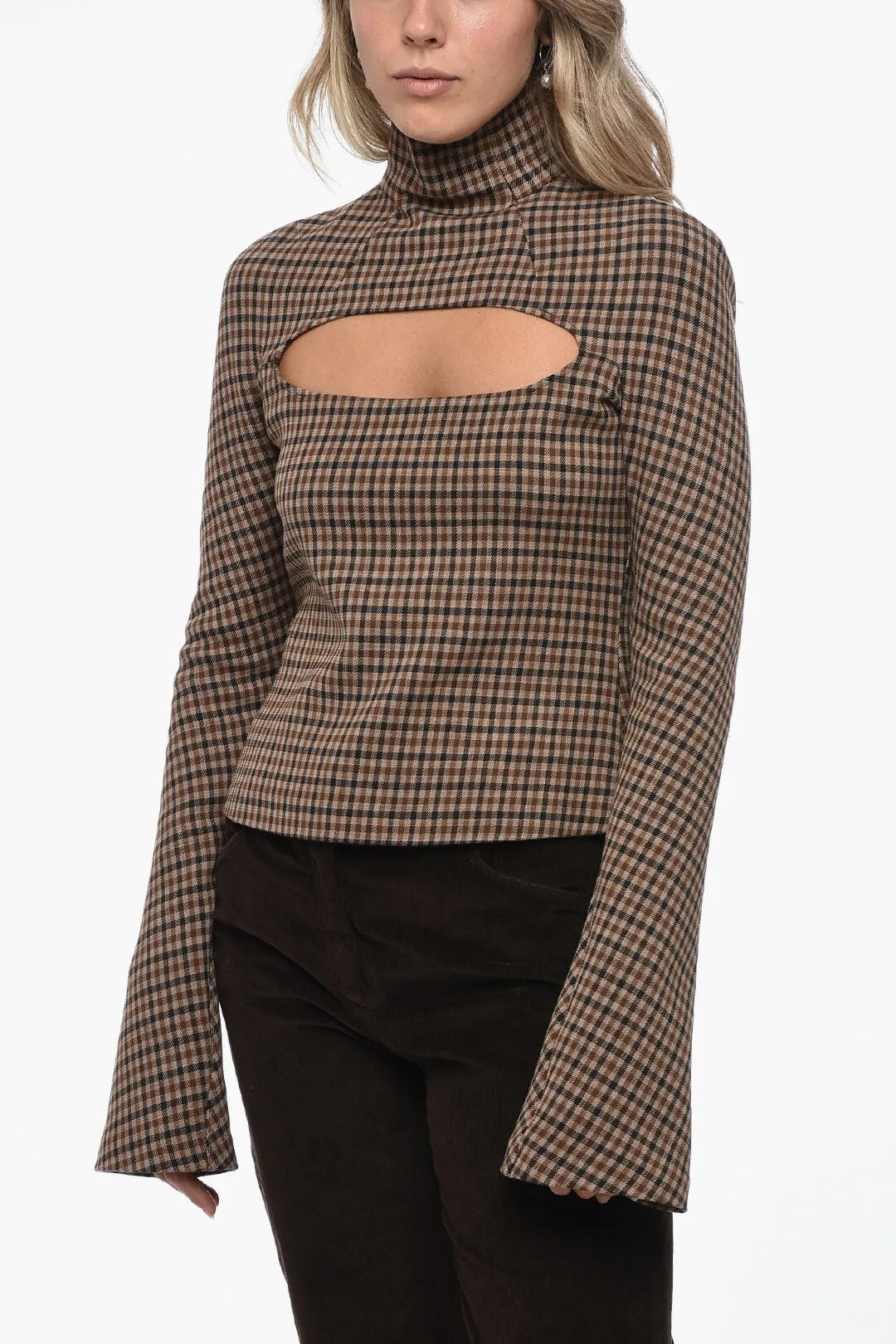 A.W.A.K.E MODE Stretch Wool Turtleneck Top with Cut Out Detail