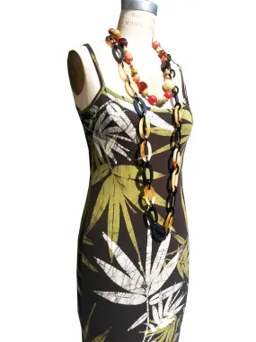 Batik Sun Dress Bamboo Print Chocolate Green Ivory
