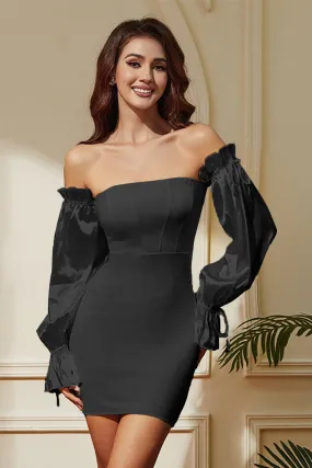 Black Bodycon Strapless Short Party Dress with Detachable Sleeves