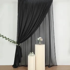 Black Dual Layered Polyester Sheer Chiffon Backdrop Curtains (Rental)