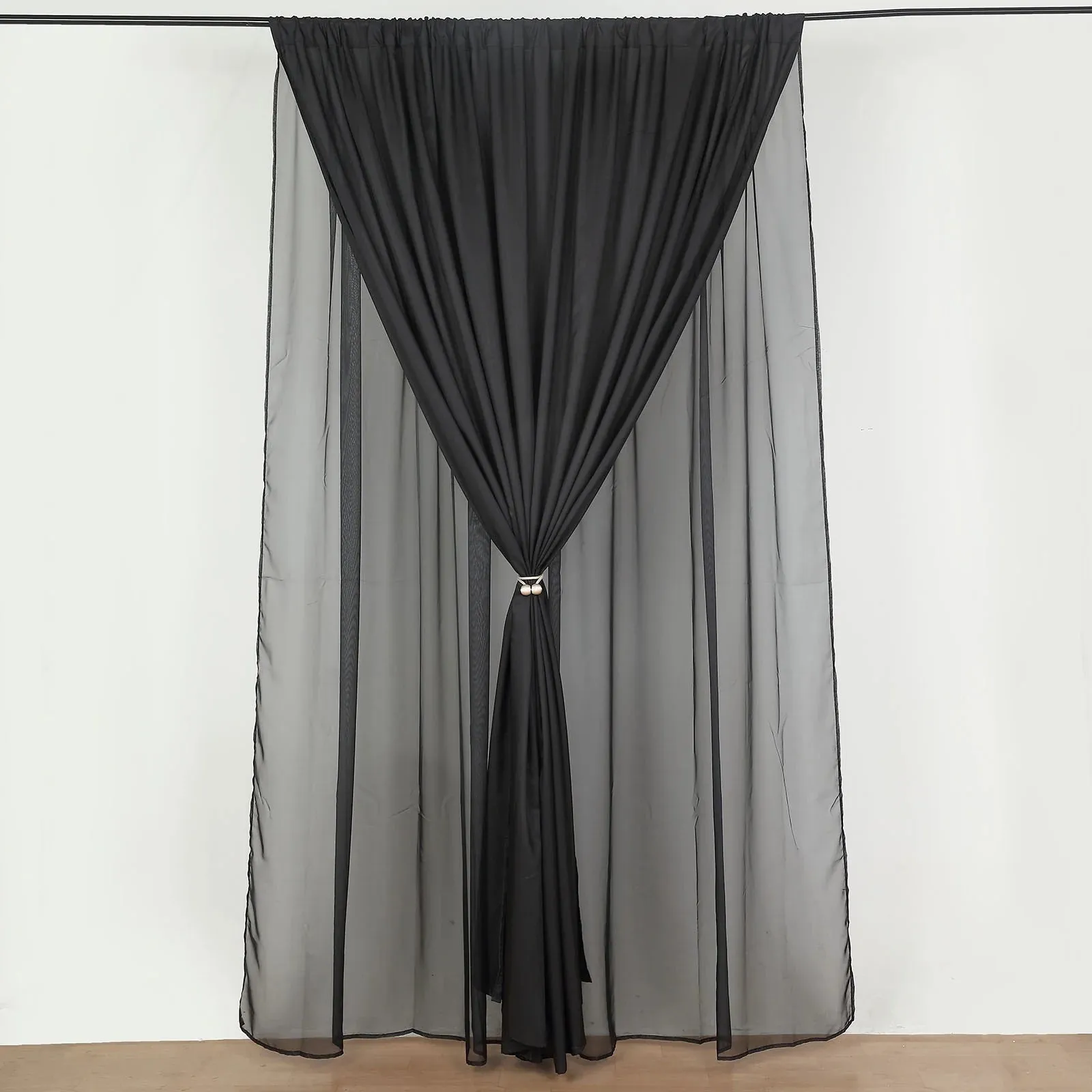 Black Dual Layered Polyester Sheer Chiffon Backdrop Curtains (Rental)