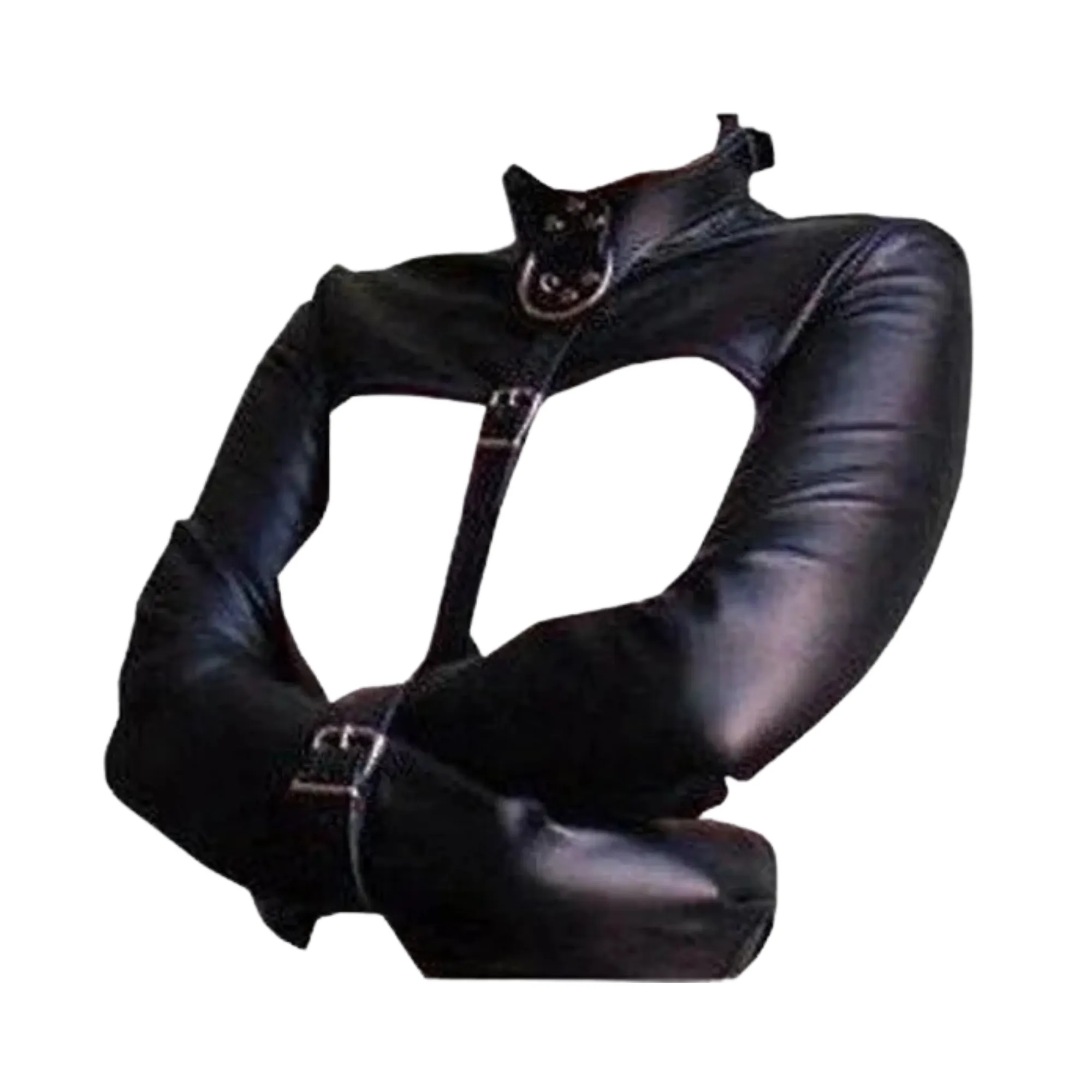 Black Leather Straight Jacket for Women