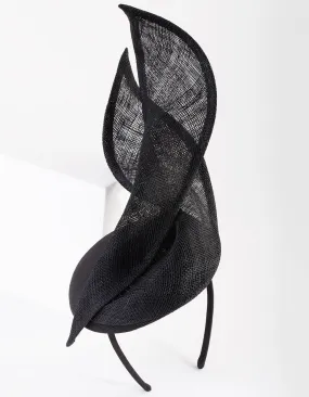 Black Sinamay Abstract Swirl Fascinator