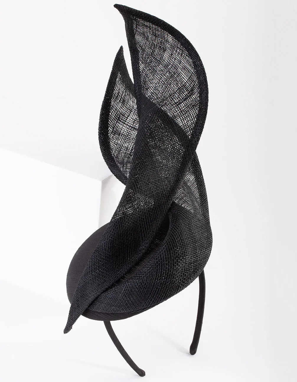 Black Sinamay Abstract Swirl Fascinator