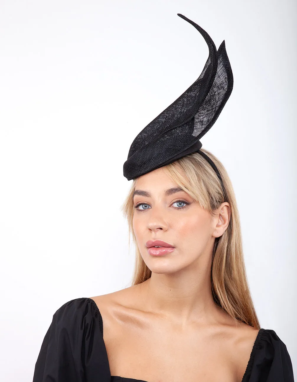 Black Sinamay Abstract Swirl Fascinator
