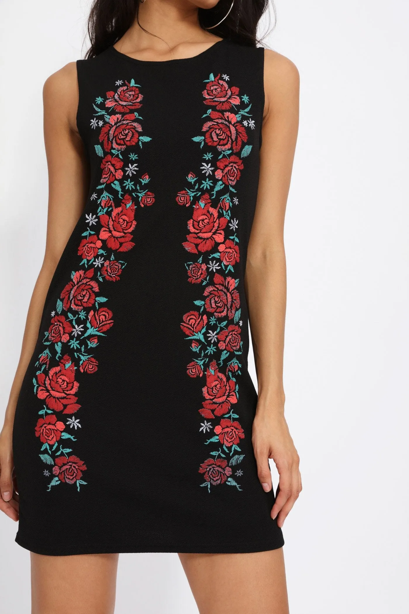 Black Sleeveless Embroidered Dress