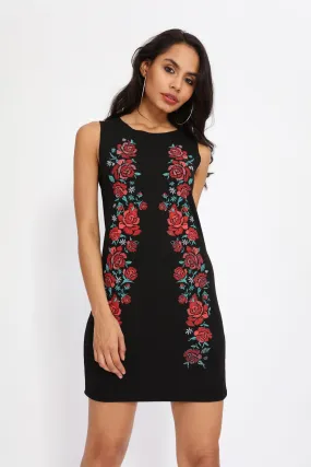Black Sleeveless Embroidered Dress