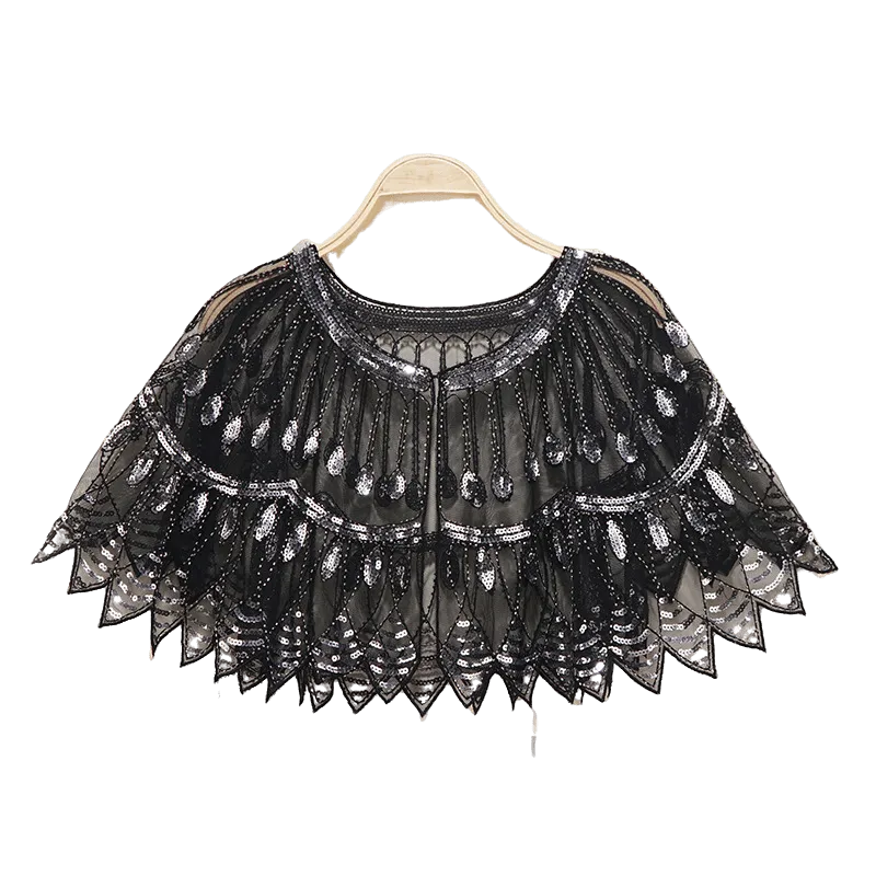 Bling 1920s Style Mesh Sequin Bead Deco Flapper Capelet Shawls Wraps