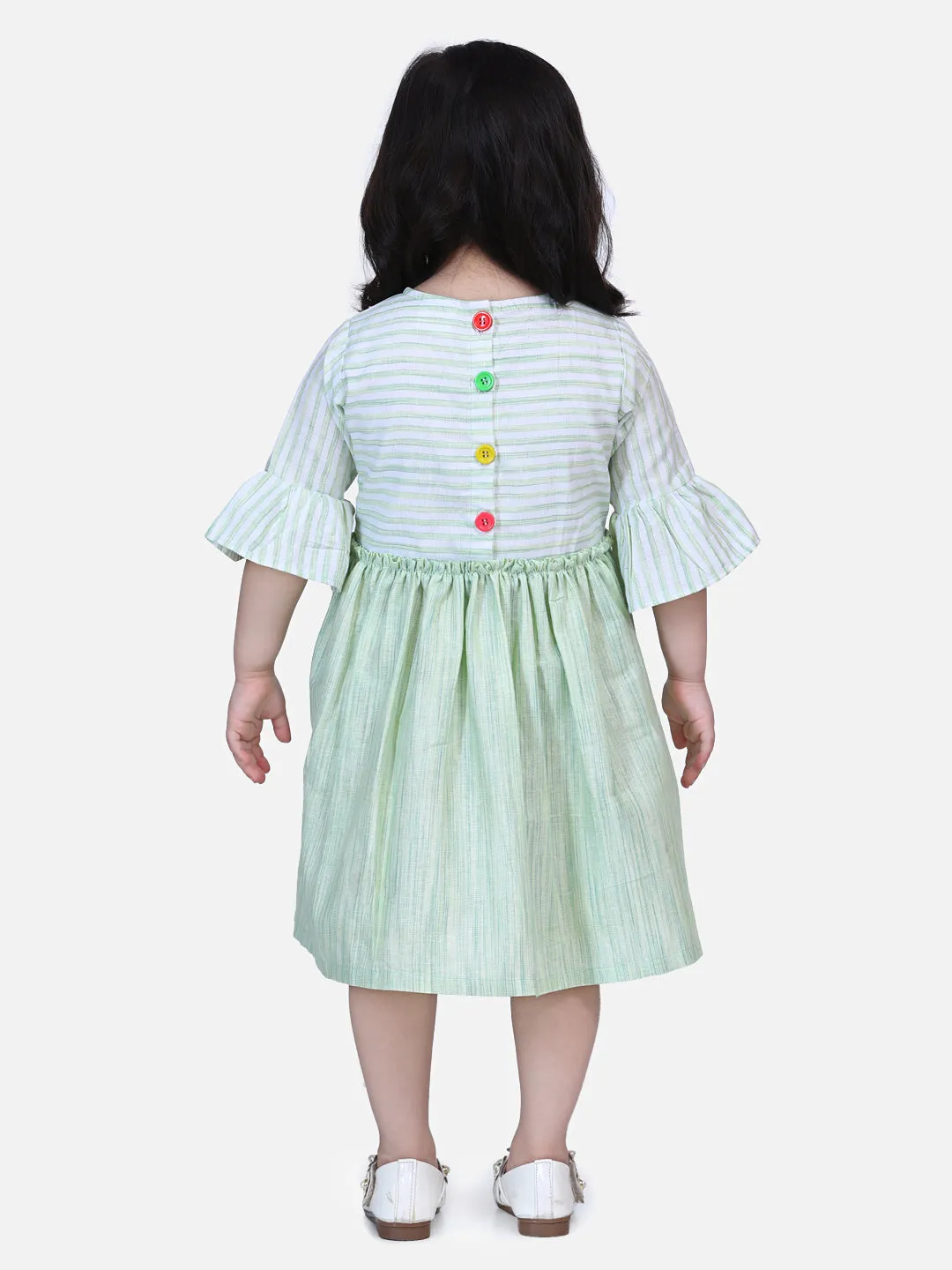 Blue Embroidered Bell Sleeve Dress Green Embroidered Bell Sleeve Dress