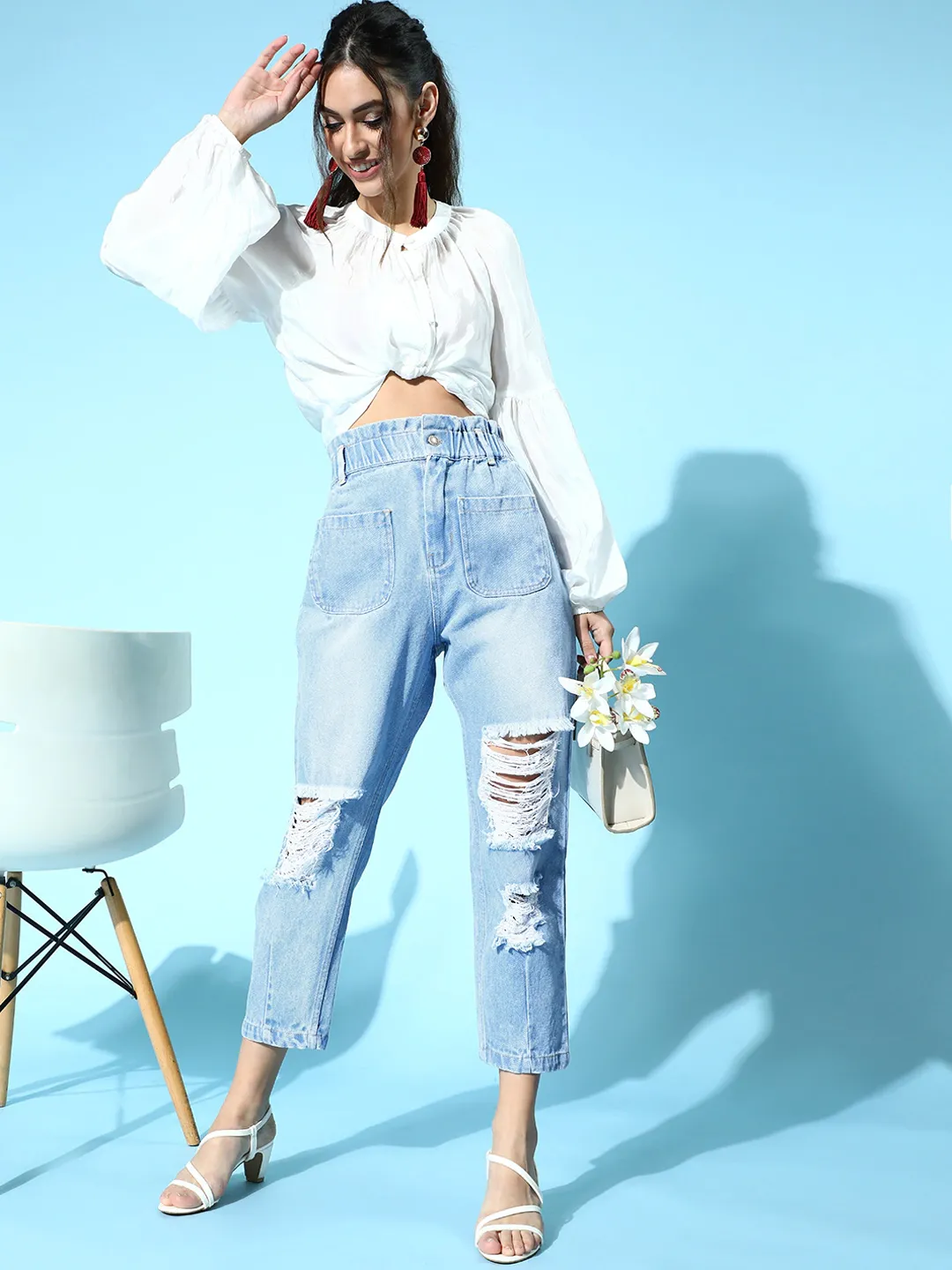 Blue Front Pocket Distress Jeans