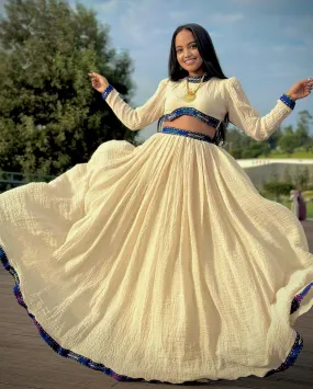 Blue Habesha Dress Crop Top and Skirt Set Habesha Kemis