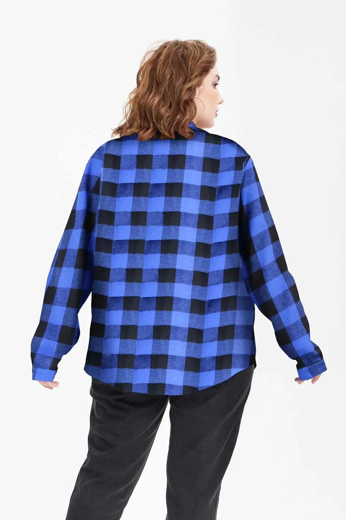 Blue Plaid Button Down T-Shirt