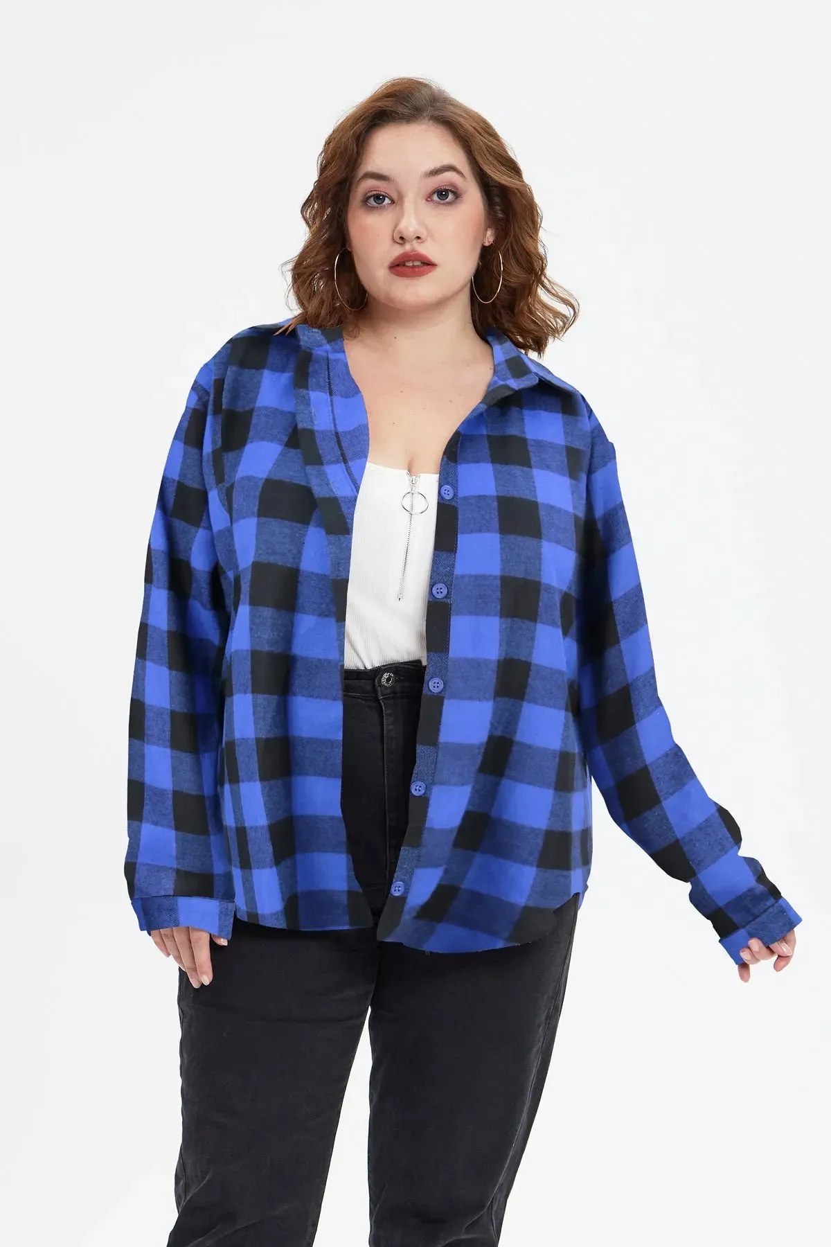 Blue Plaid Button Down T-Shirt
