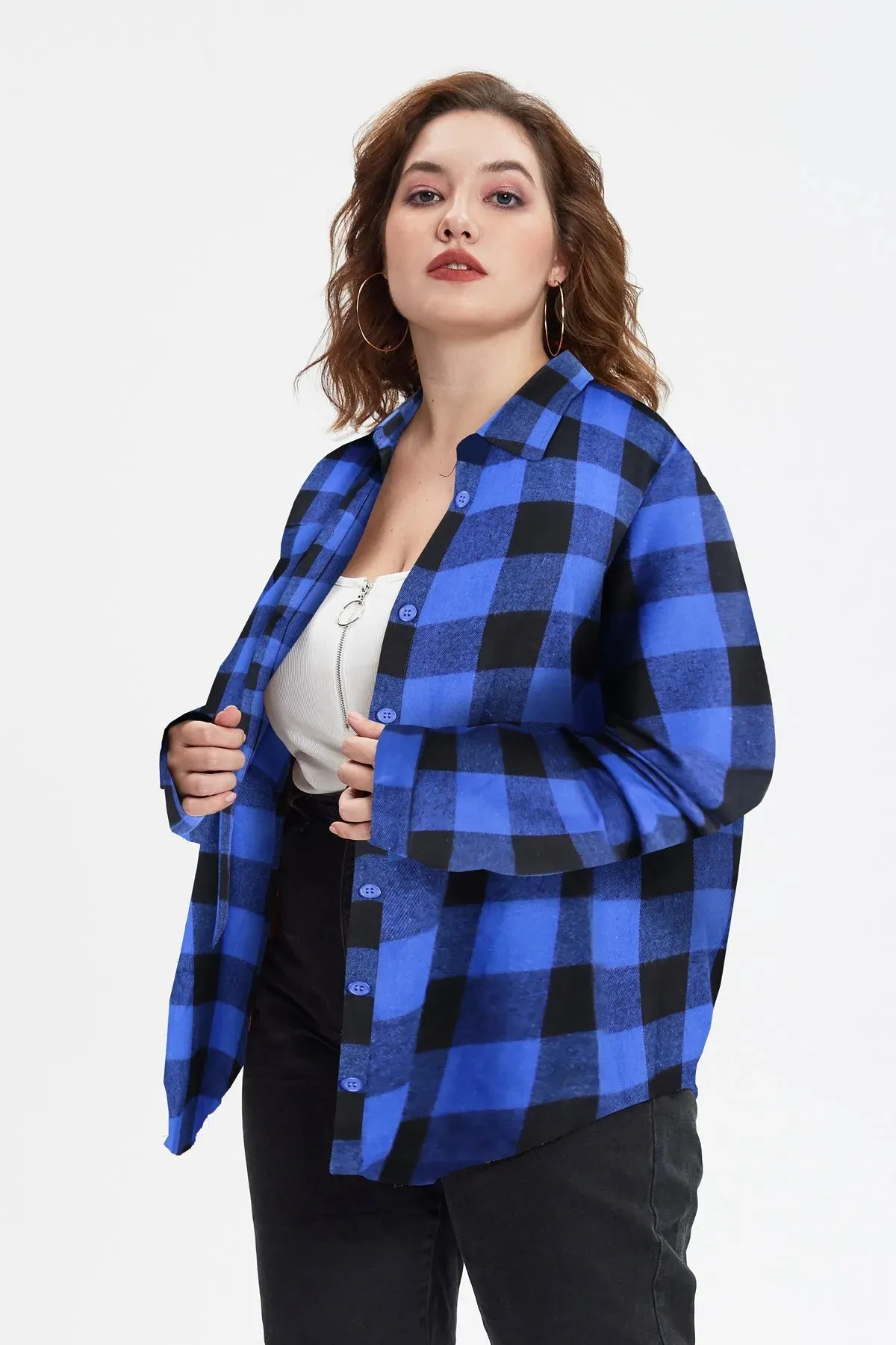 Blue Plaid Button Down T-Shirt