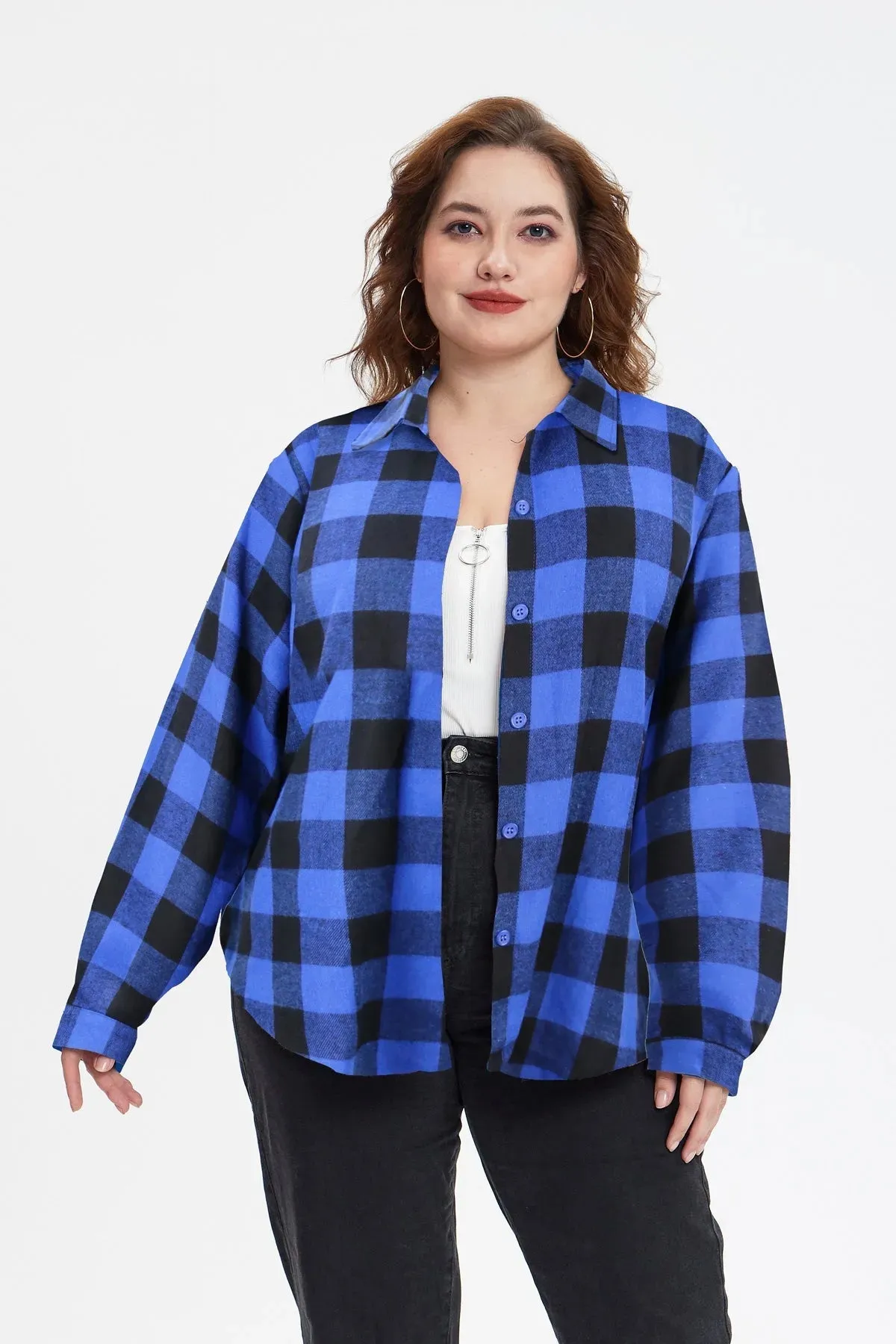 Blue Plaid Button Down T-Shirt