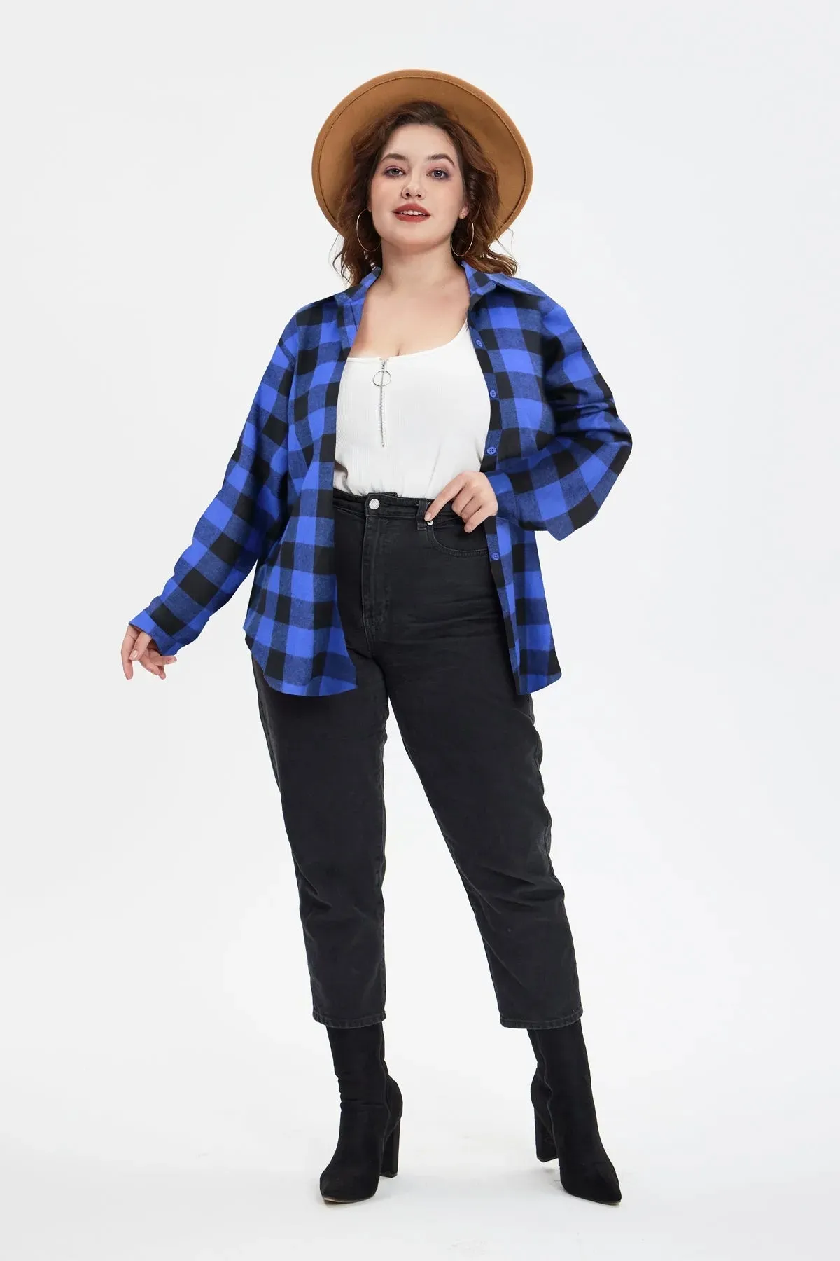 Blue Plaid Button Down T-Shirt
