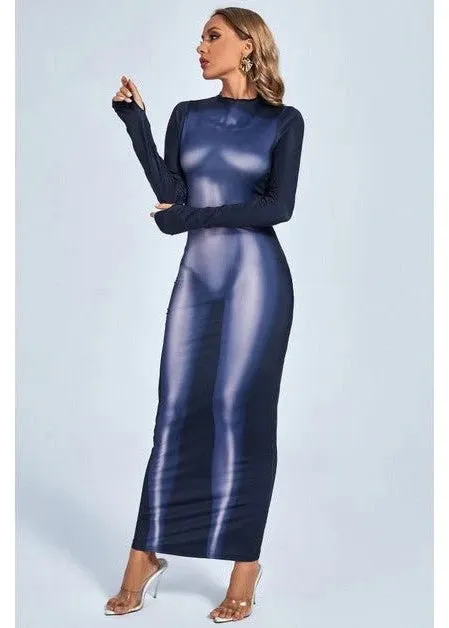 Body Heat Map Print Mock Neck Bodycon Dress