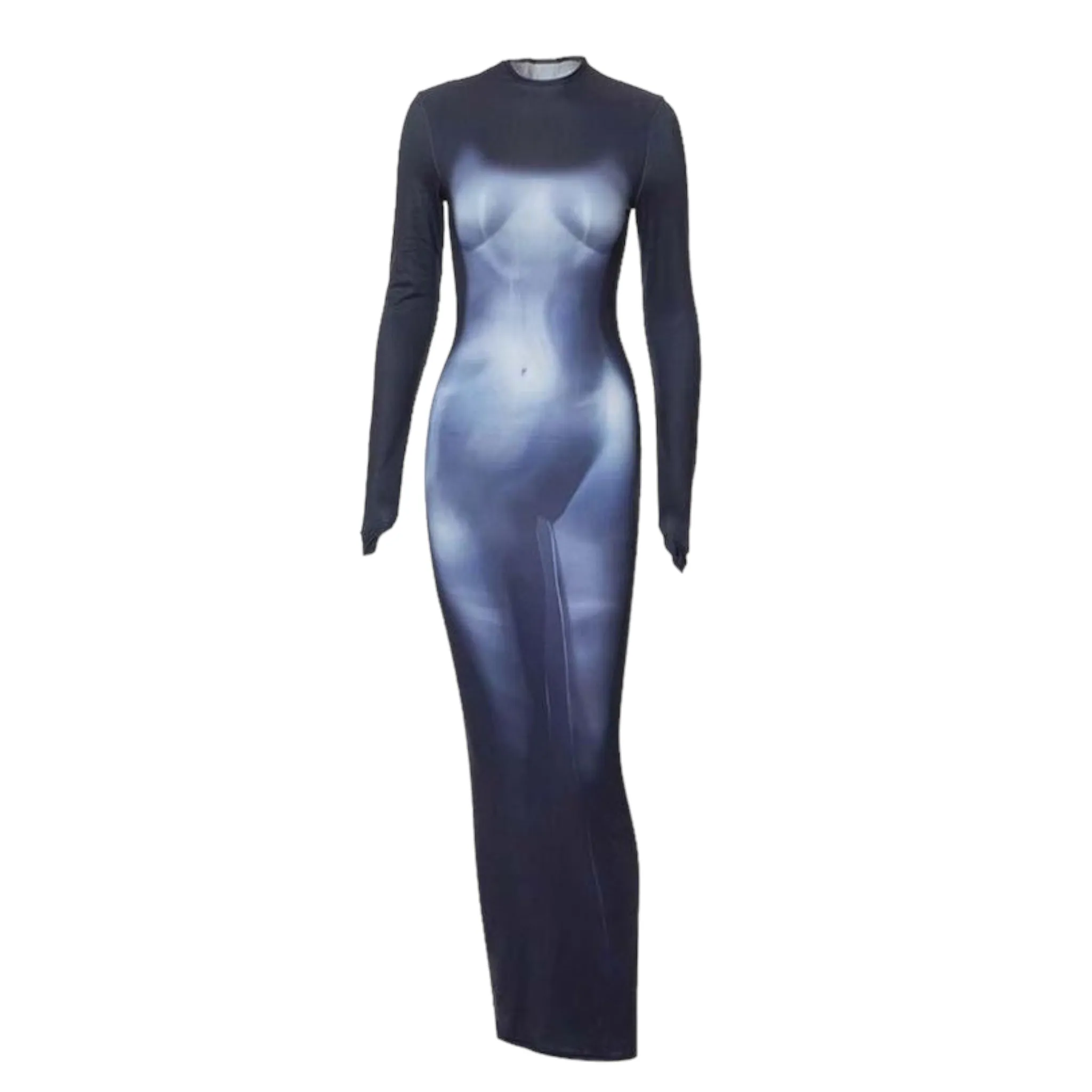 Body Heat Map Print Mock Neck Bodycon Dress