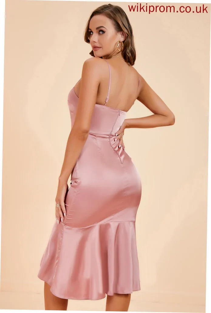 Bodycon Club Dresses Neck Square Midi Dresses Ruffle Polyester Sleeveless Sexy Carly