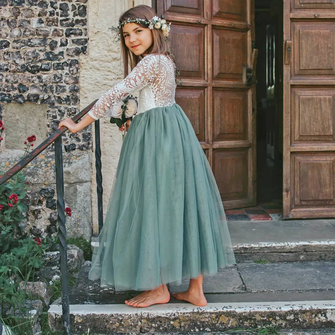 Bohemian Classic Long Sleeve Dress - Sage Green