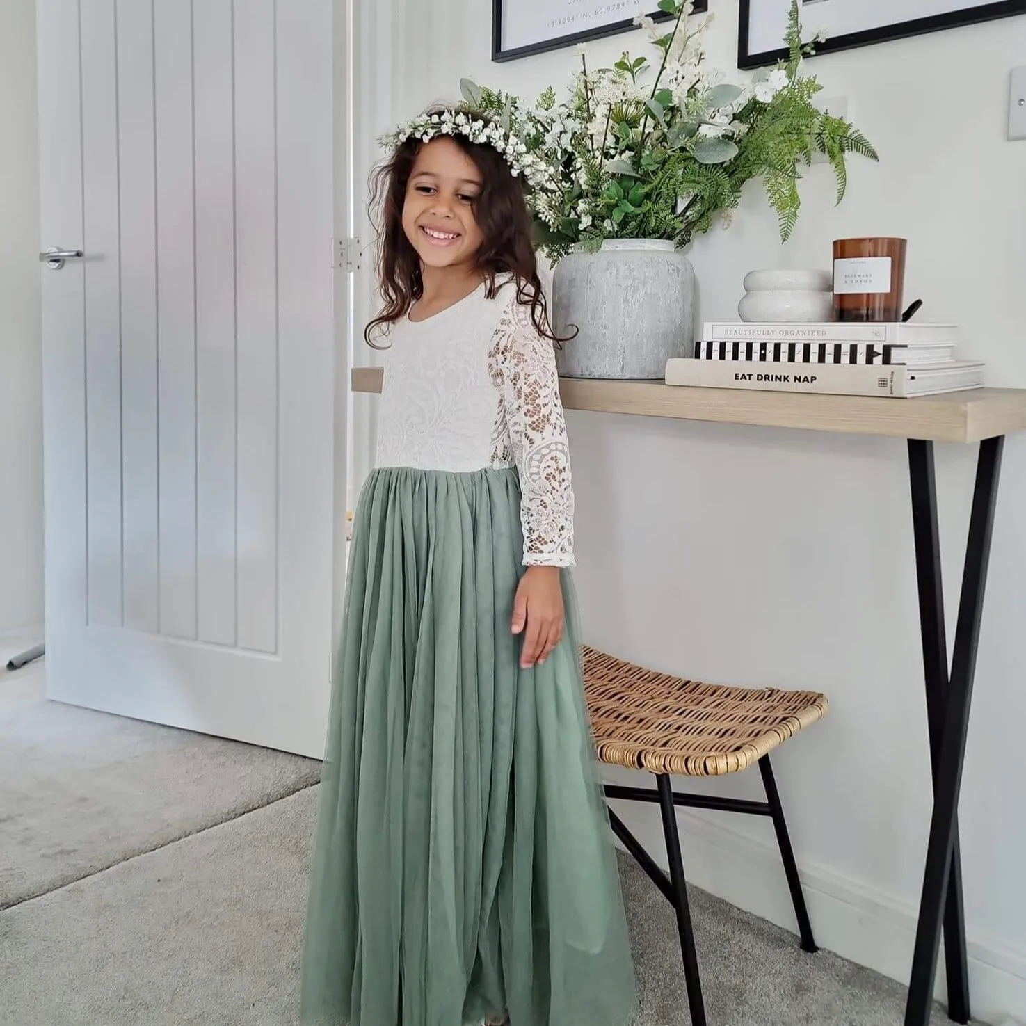 Bohemian Classic Long Sleeve Dress - Sage Green