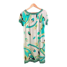 Botto White, Blue And Green Patterned Short Sleeved Dress UK Size 14